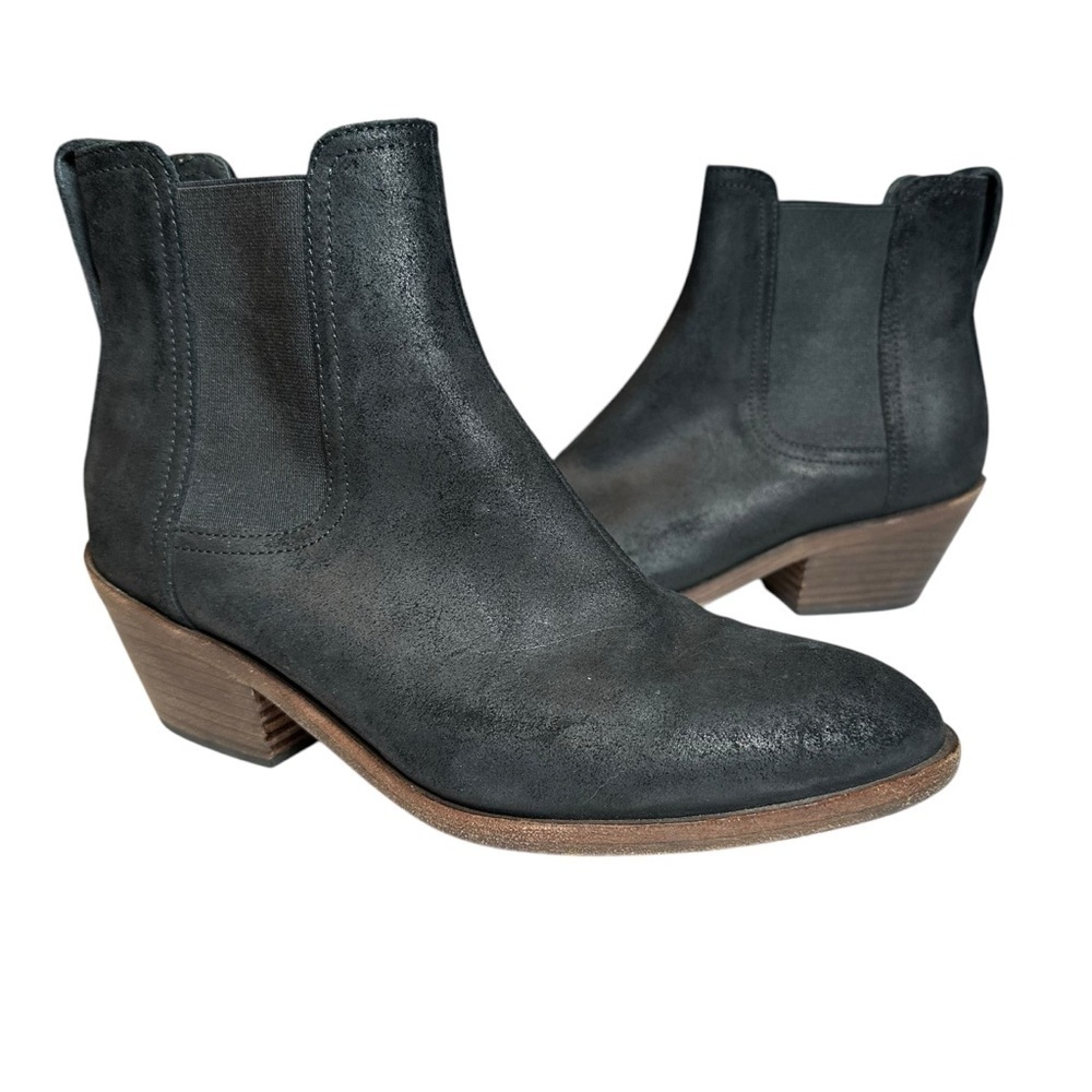 Rag & Bone Italian  Suede Chelsea Boots Black Ankle Block Heel Booties 37 | US 7